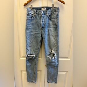 AGOLDE Jamie High Rise Jean Classic Denim Light Wash Distressed Straight Leg 24